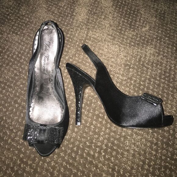 Lulu Townsend Black Satin Slingback Heels - Picture 1 of 5